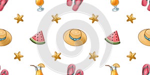 summer seamless pattern with beach holiday attributes